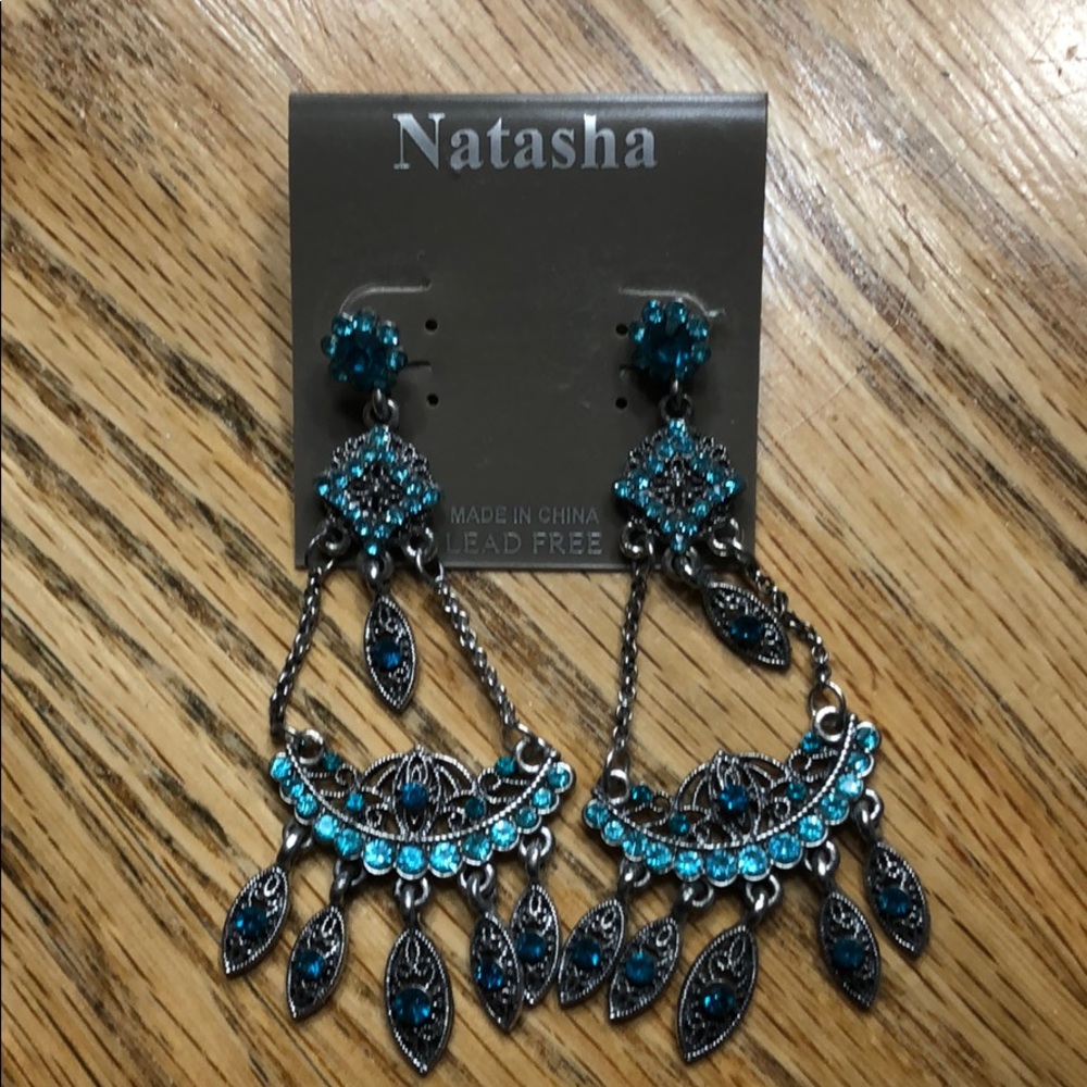 Natasha Aqua Blue Hanging Earrings
